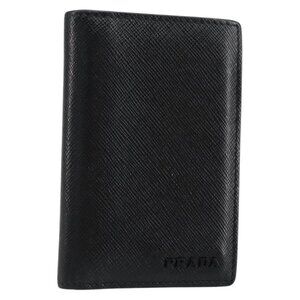 PRADA Card Case Safiano leather Black Auth